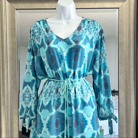 NWT ASPANA Boho Summer lightweight Tunic In Color Turquoise Long Sleeve Size S - Picture 5 of 5